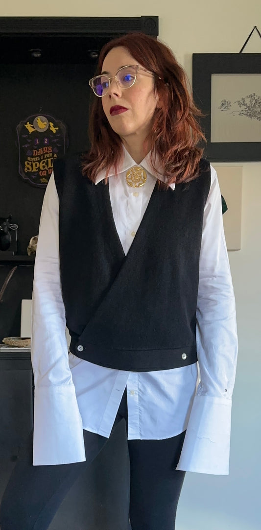 70s Wool Wrap Sweater Vest L