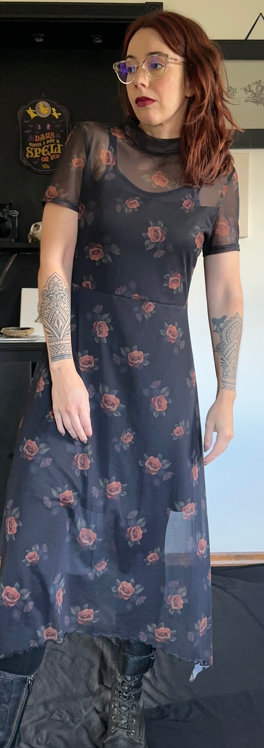Sheer Floral Softgoth Dress M - L