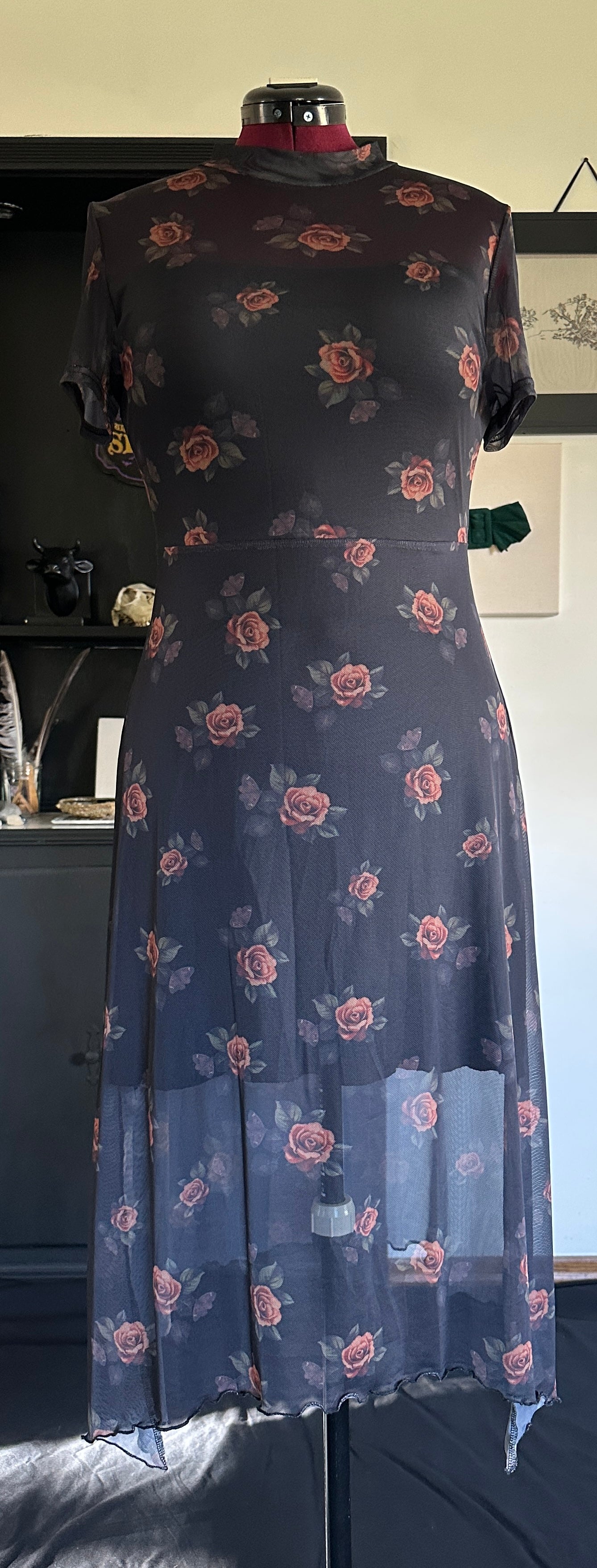 Sheer Floral Softgoth Dress M - L