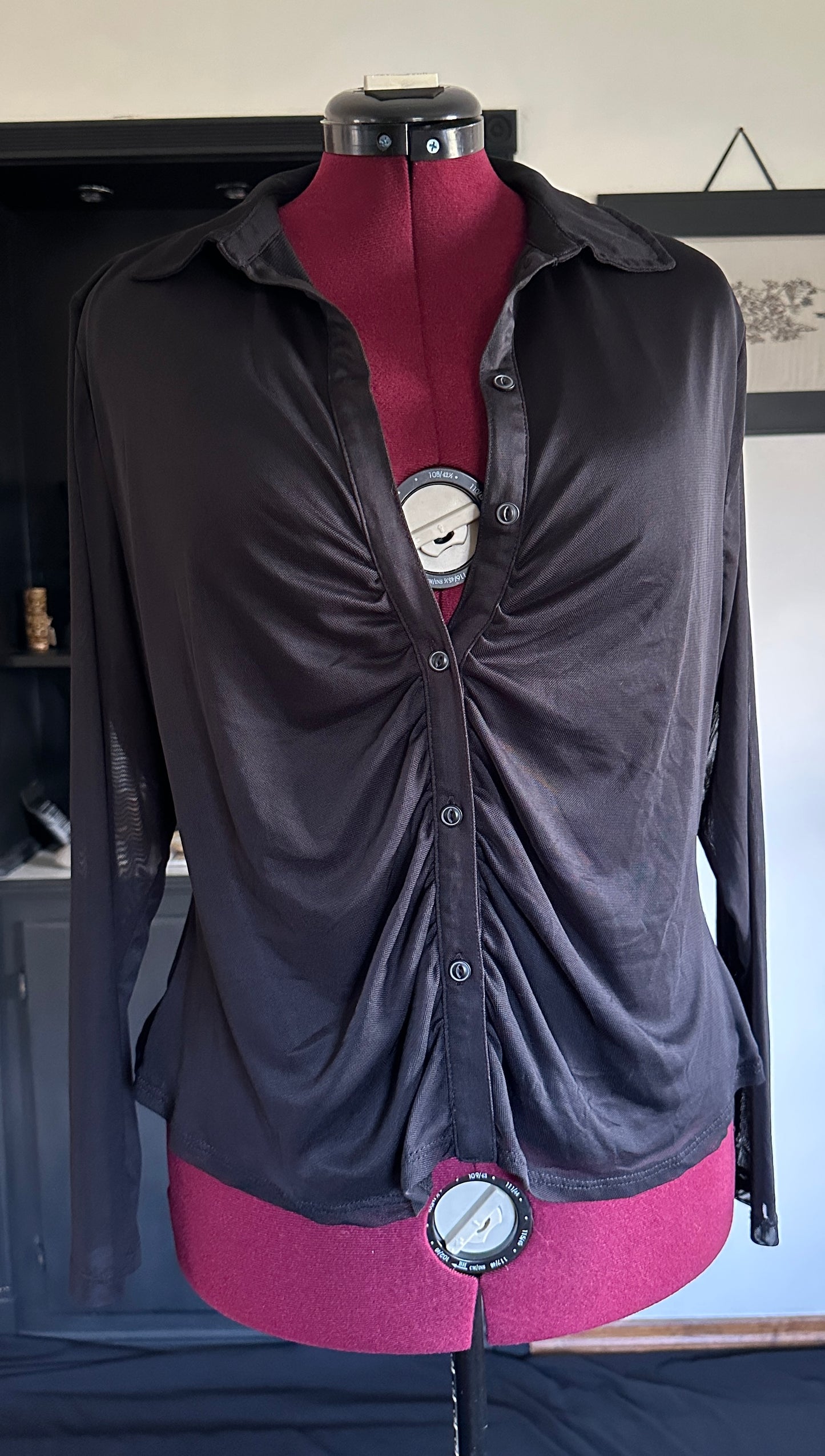 Sheer Mesh Button Front Top 3X
