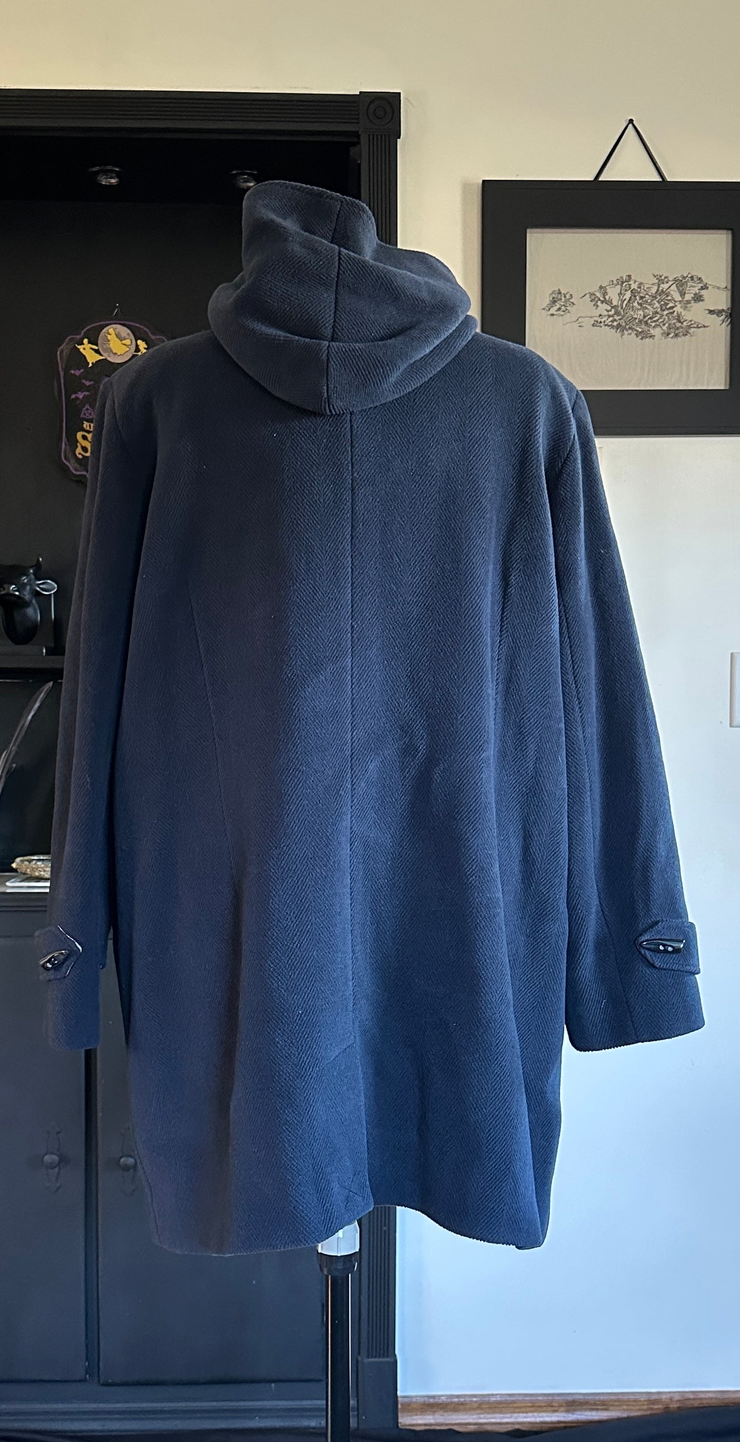 Blue Wool Hooded Duffel Coat 3X