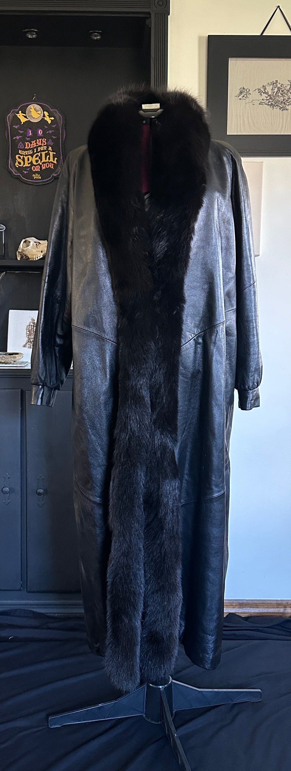 Vintage Leather & Fox Fur Coat XL