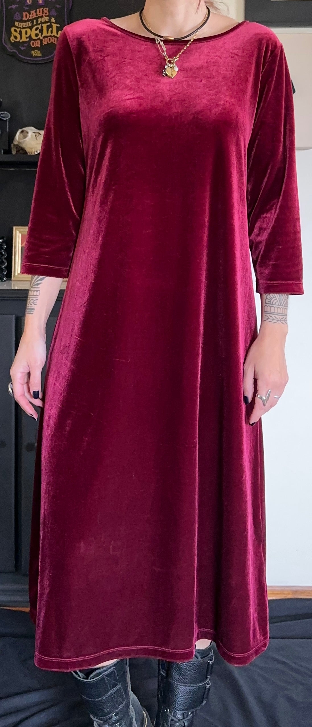 Red Velvet Midi Dress Petite M