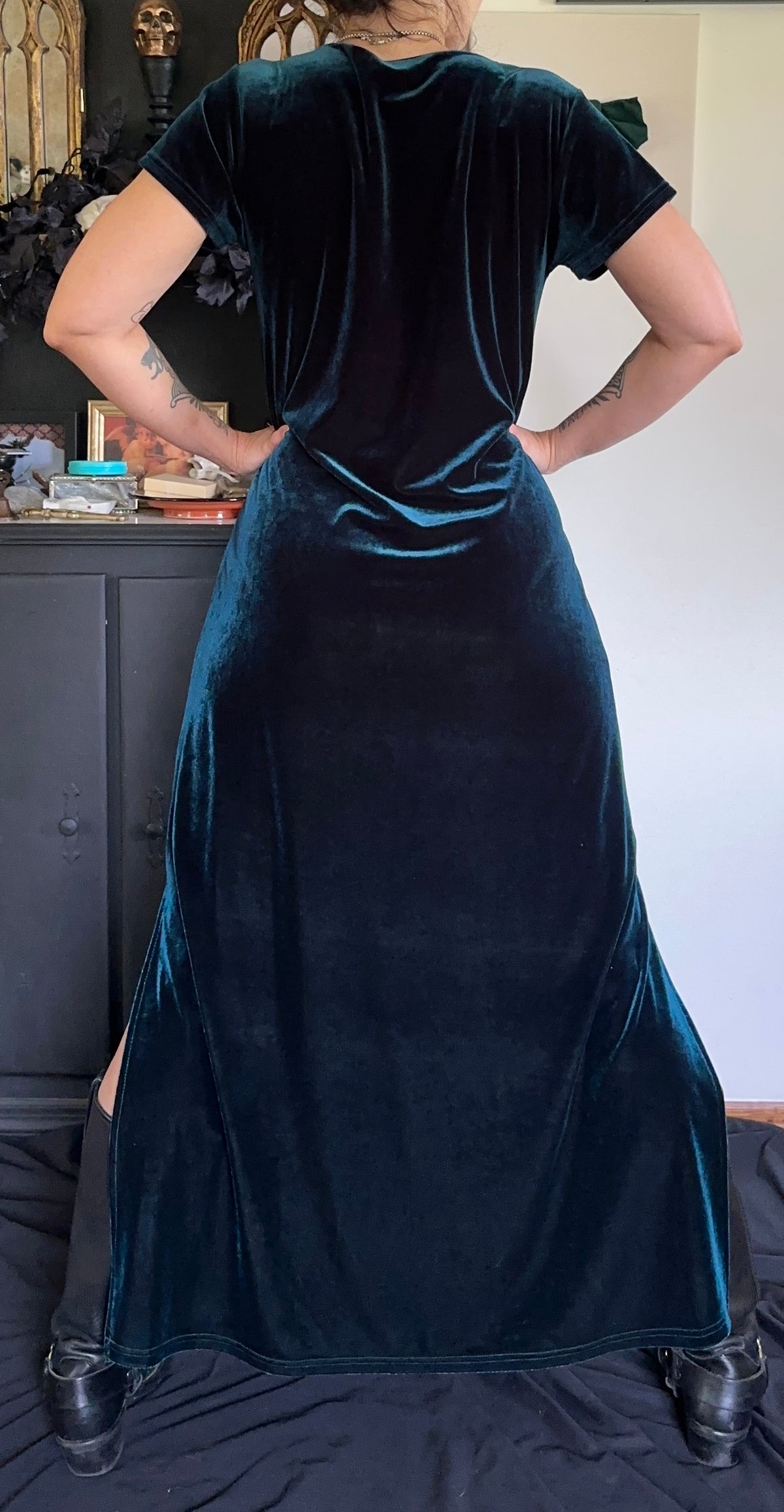 90s Soft Goth Velvet Maxi Dress M/L
