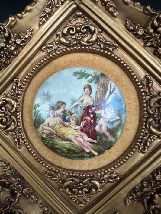 Framed Rococo Painted Porcelain