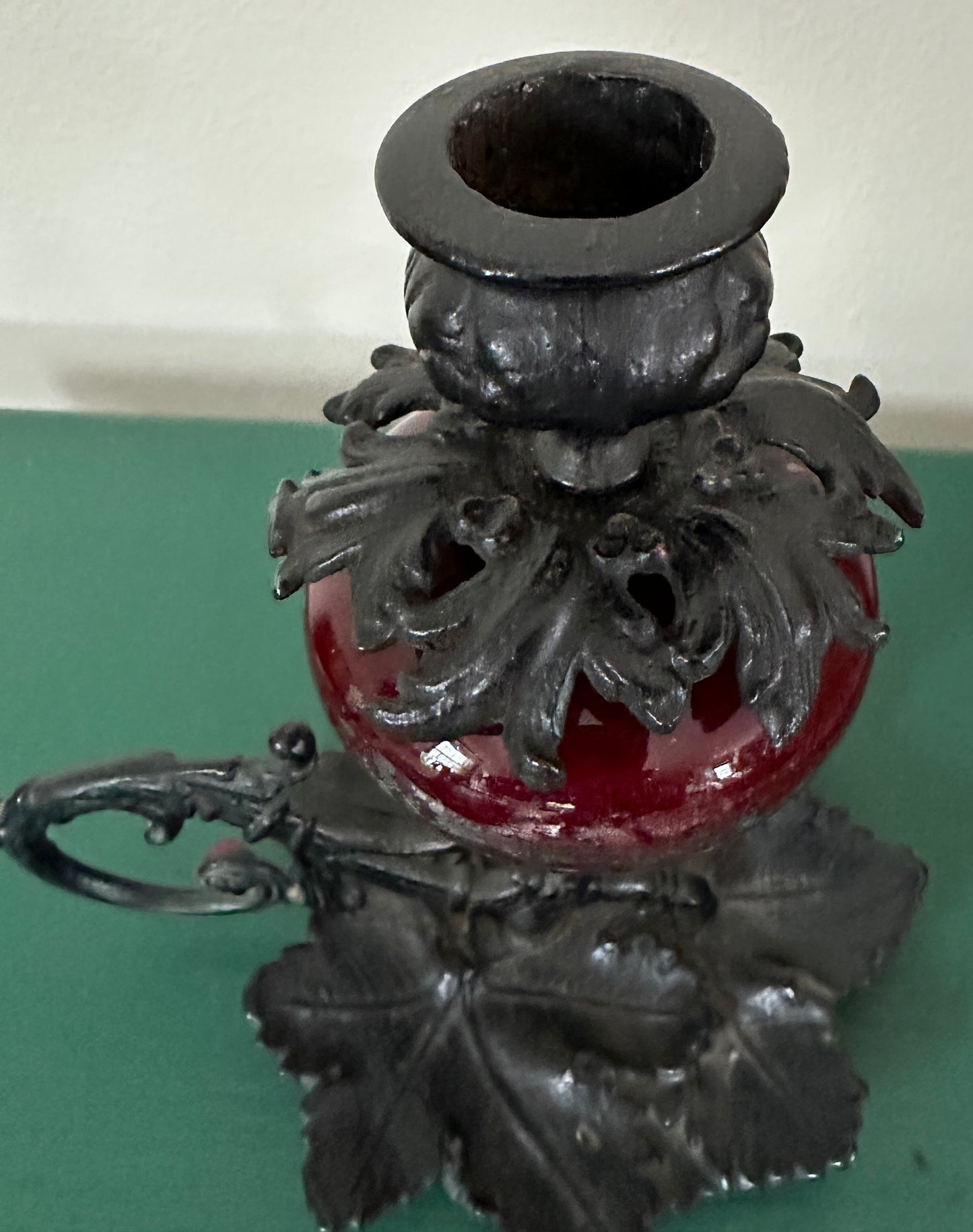 Victorian Gothic Cast Iron & Glass Candlestick