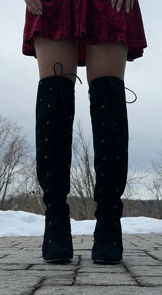 Over-The-Knee Suede Lace Up Boots SZ 8