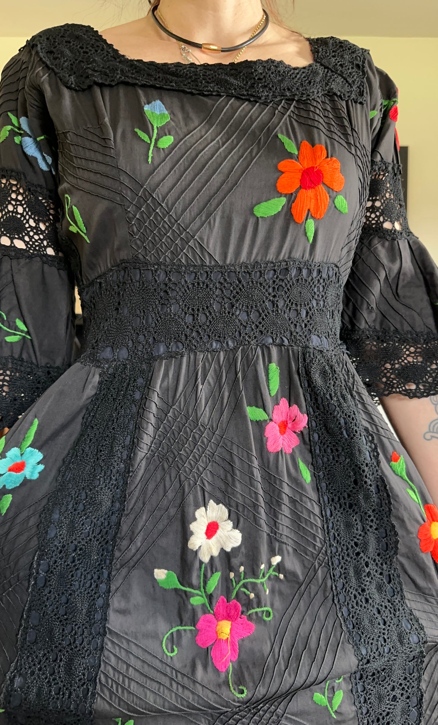 Vintage Cotton Embroidered Dress XS-M