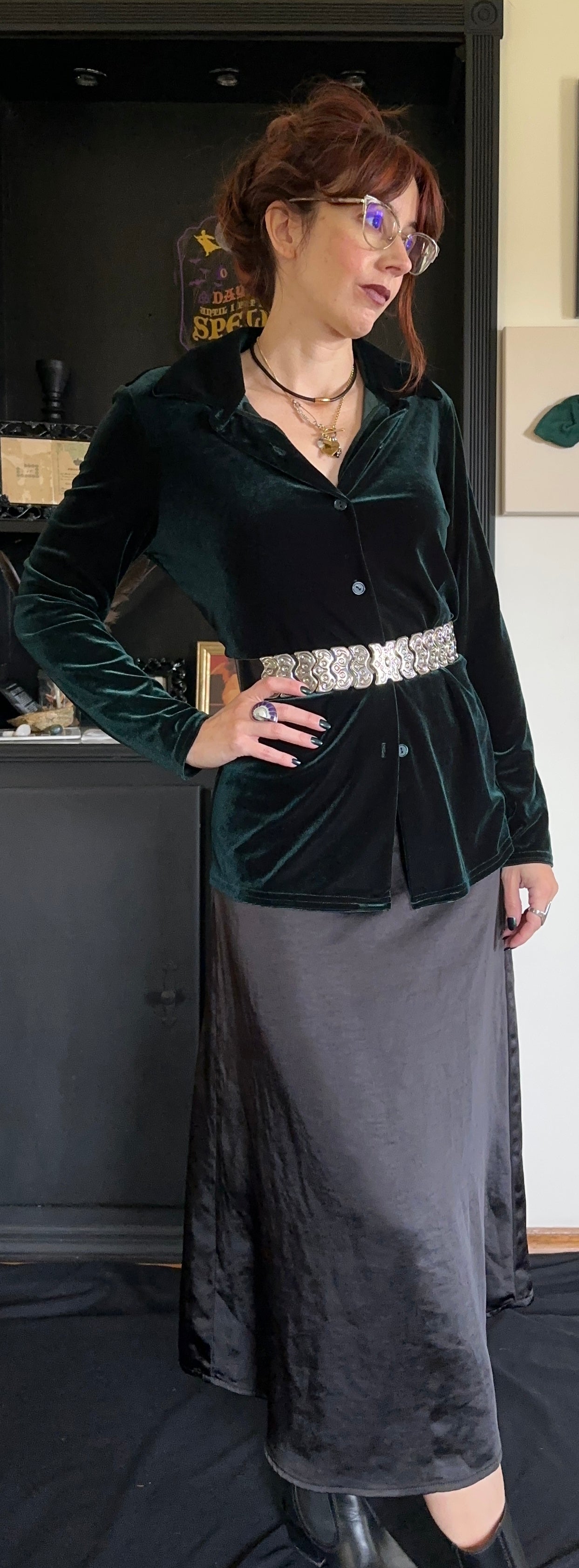 Stretch Velvet Button Front Top S