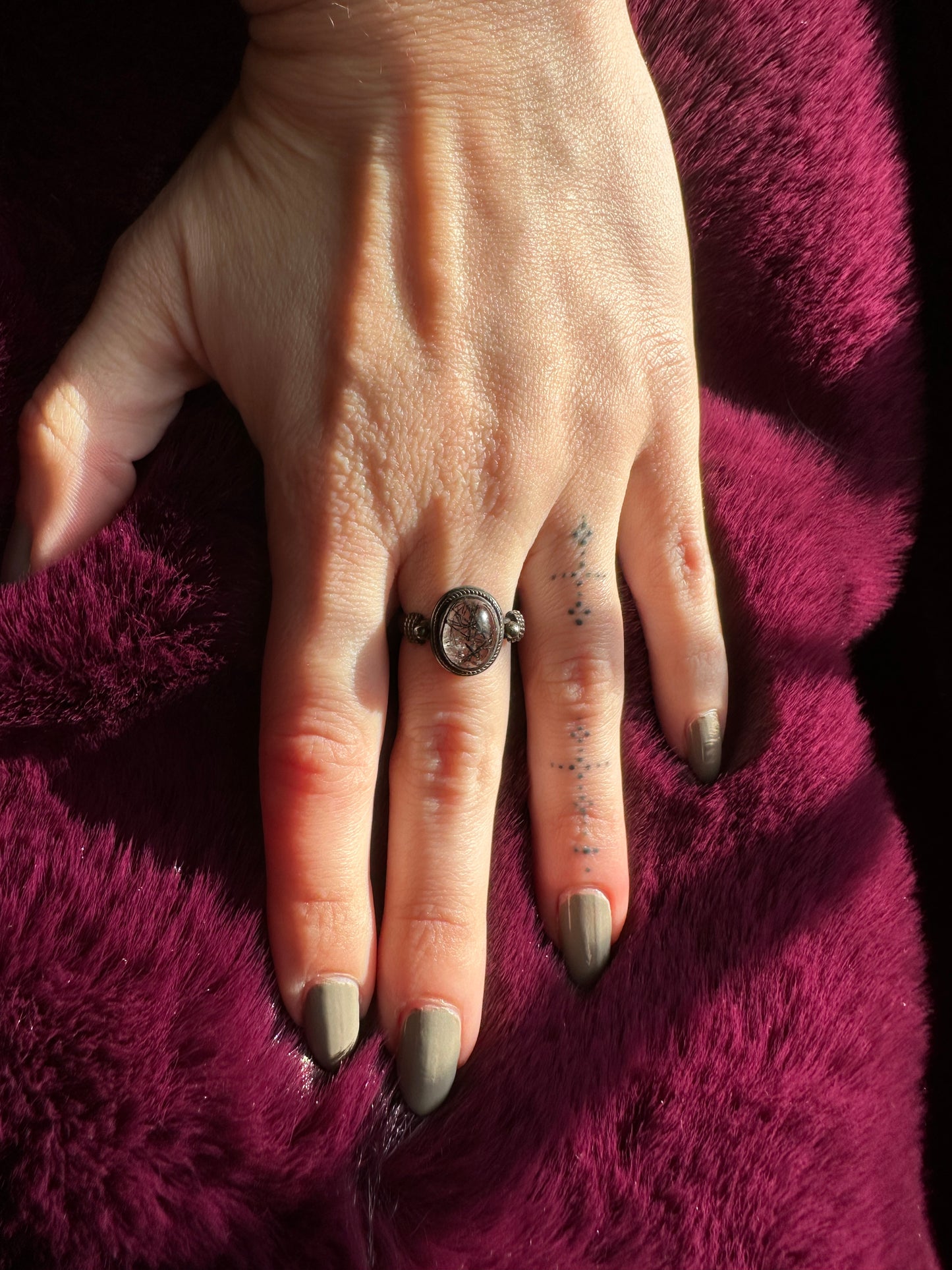 Silver & Tourmaline in Quartz Ring SZ 7