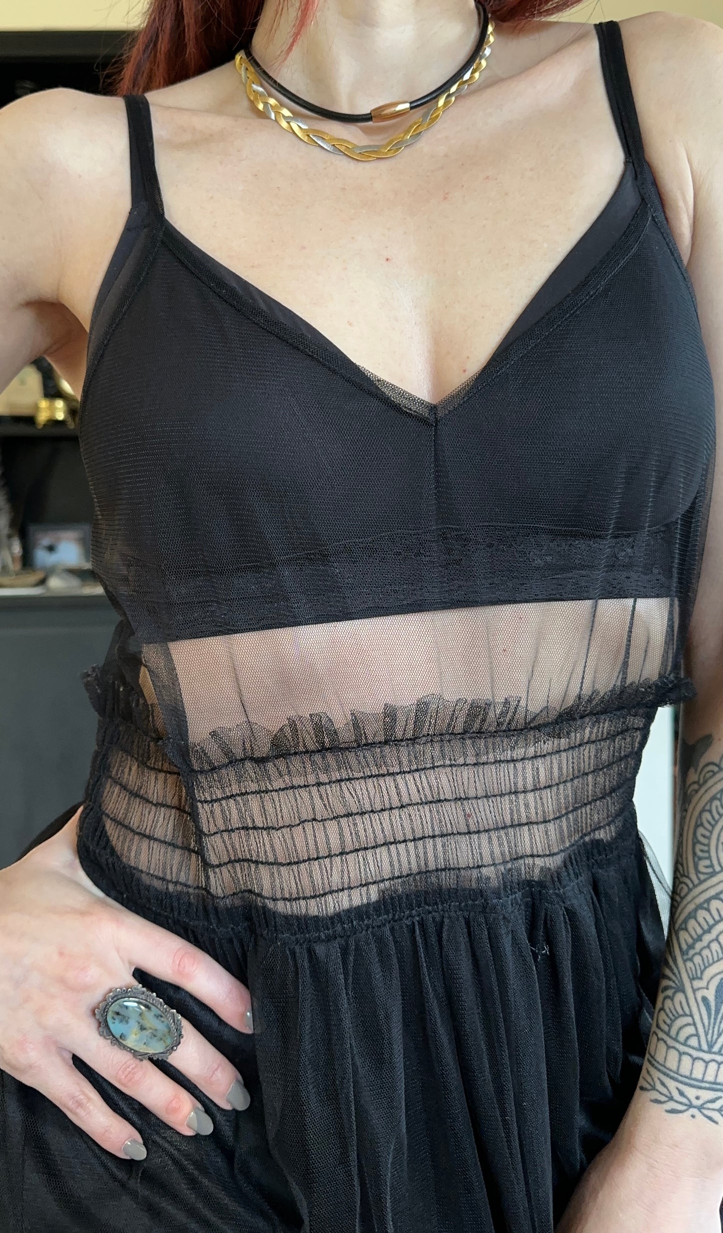 Sheer Tulle Tiered Gothic Dress M