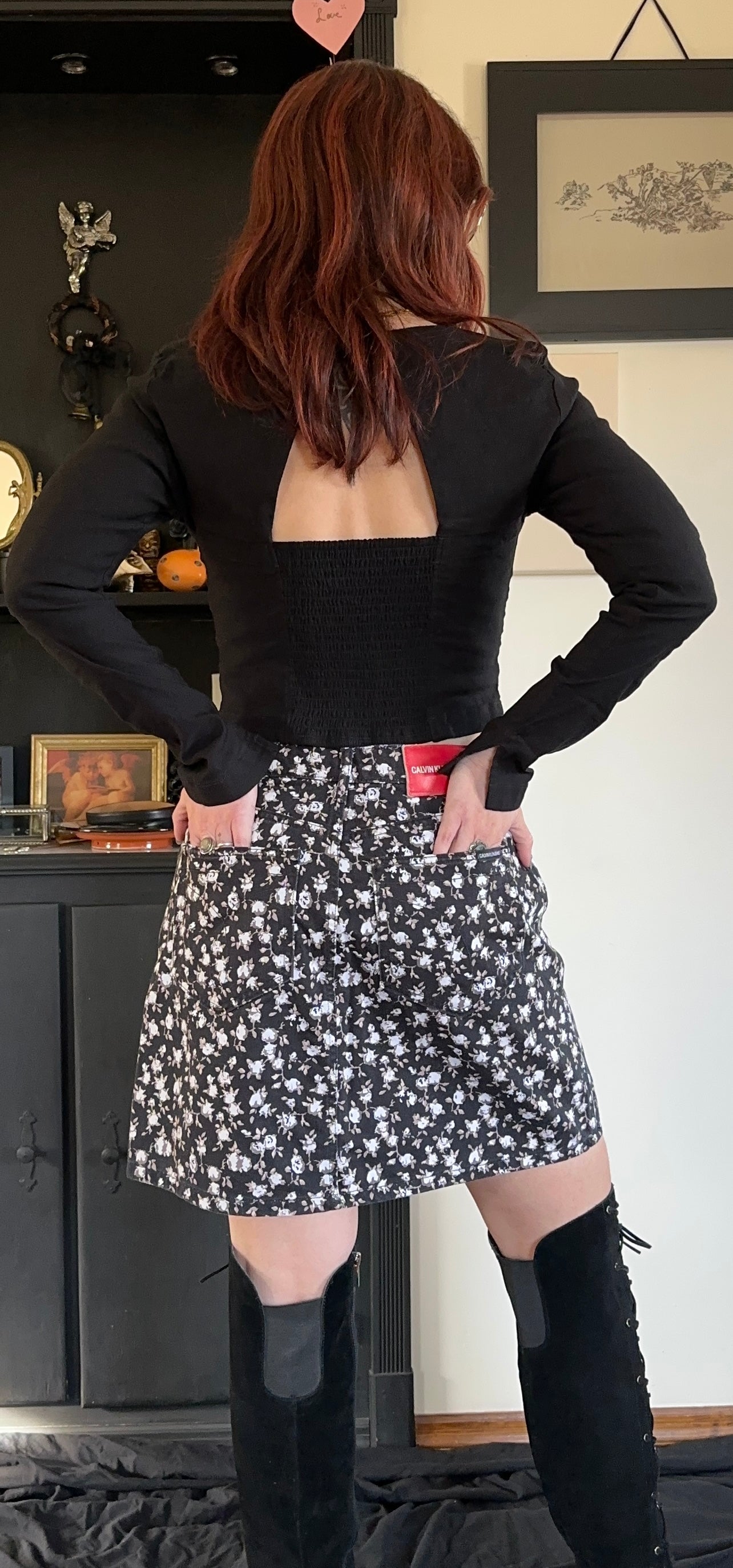 Calvin Klein Floral Denim Skirt SZ 28/30