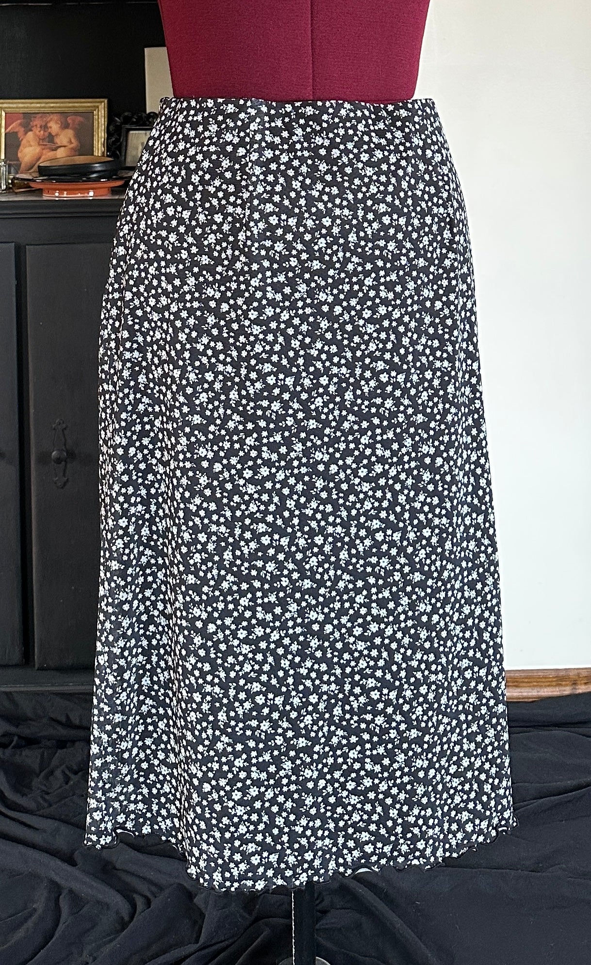 90s Mesh Floral Midi Skirt 1X
