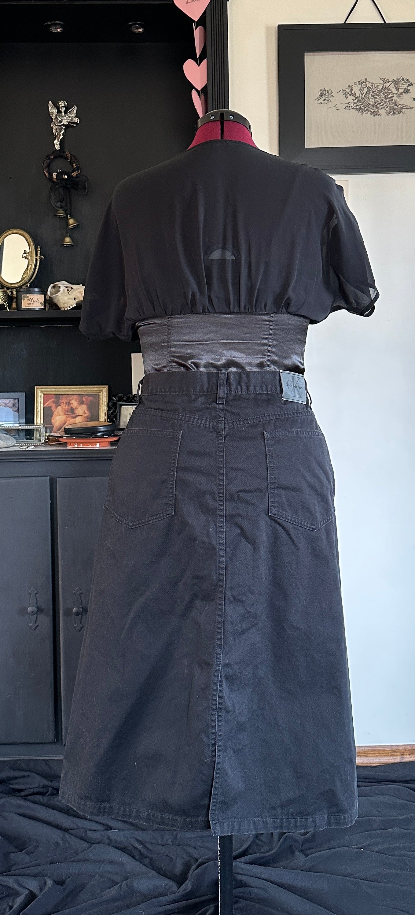 Calvin Klein Black Denim Midi Skirt SZ 16
