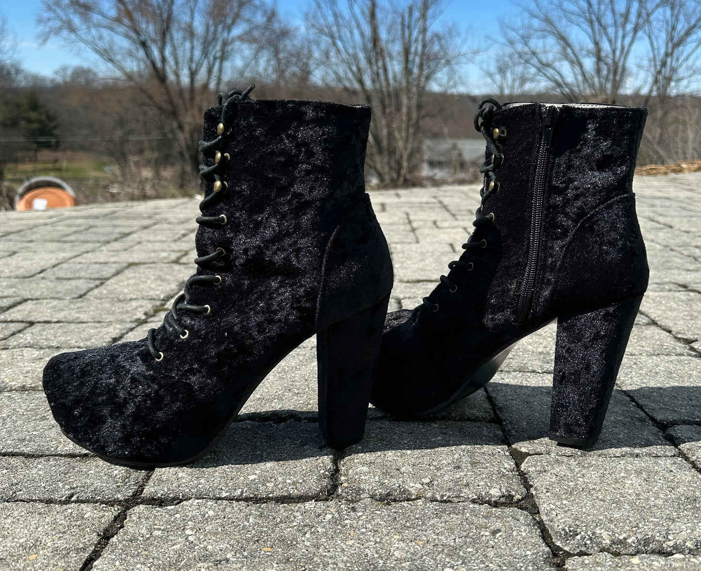 Velvet Lace Up Ankle Boots SZ 8