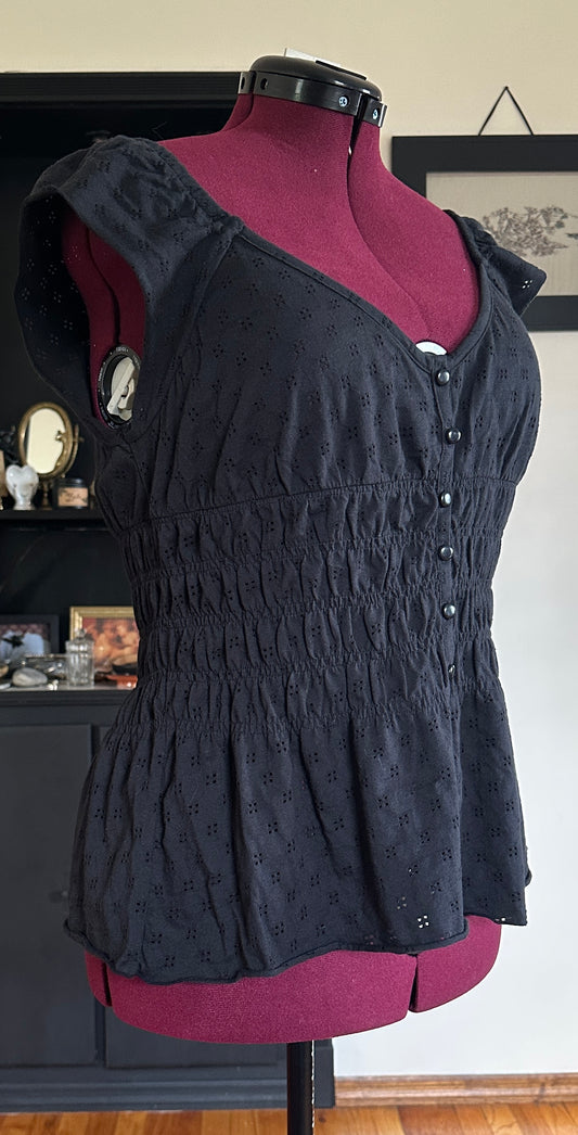 Eyelet Smocked Cottage Core Top XL