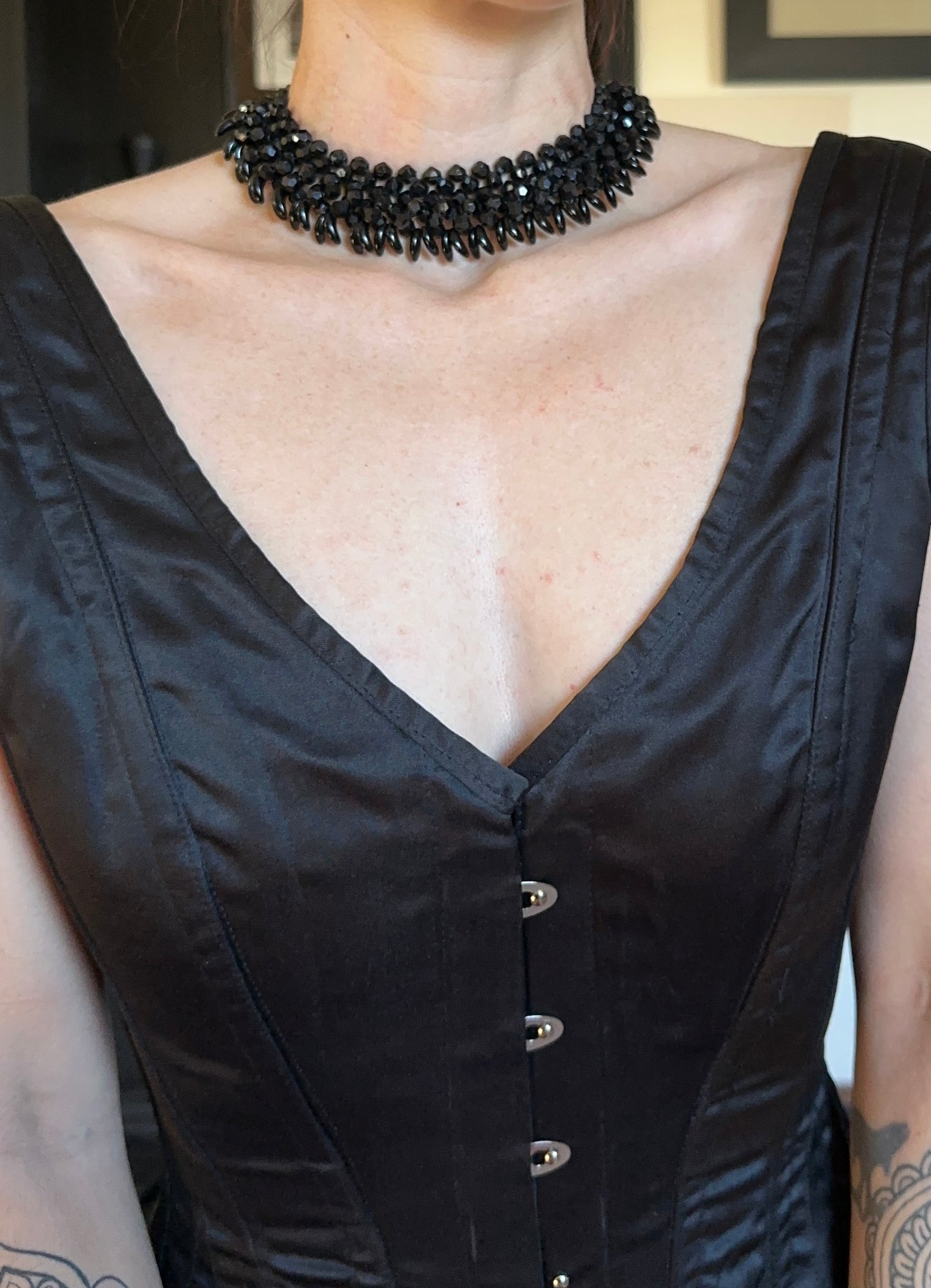 50s Vintage Black Bead Choker Necklace