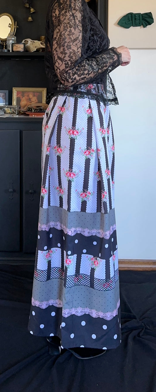 Floral & Polka Dot 70s Cottage Maxi Skirt S-L