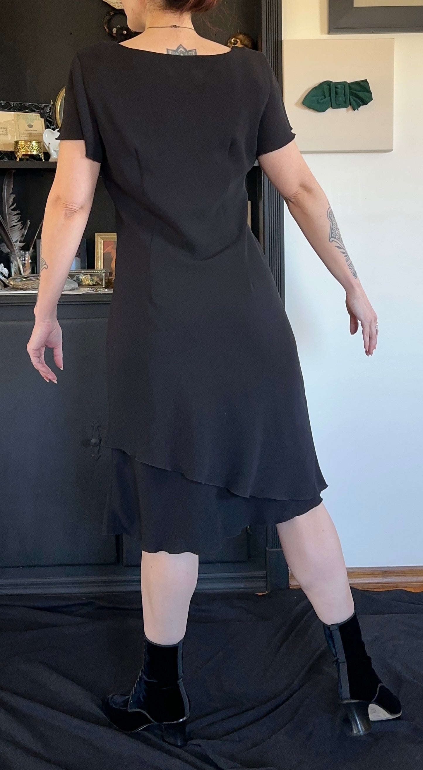 Vintage 90s Flutter Sleeves Dress SZ 10/12