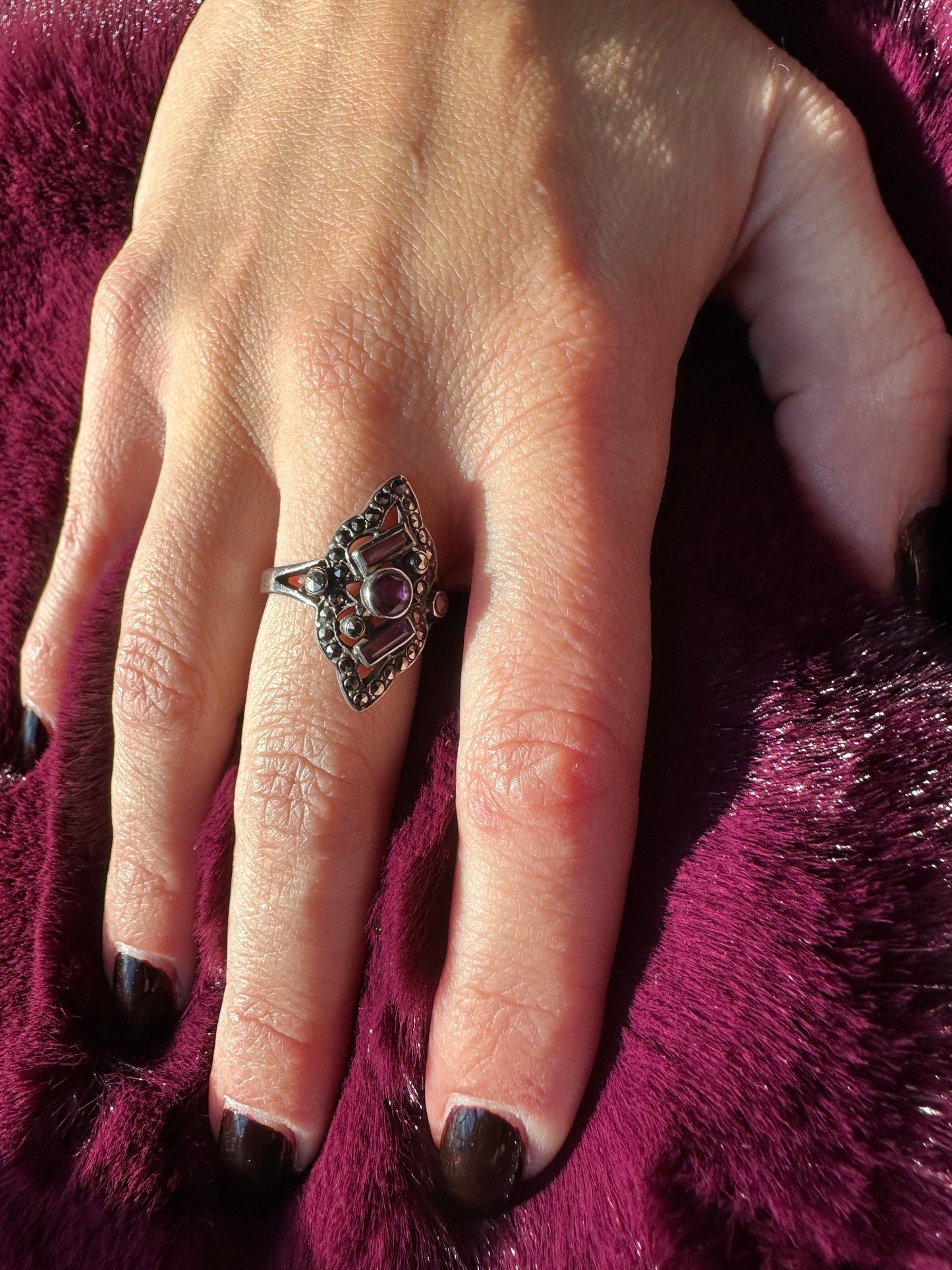 Amethyst And Marcasite Ring SZ 6.75