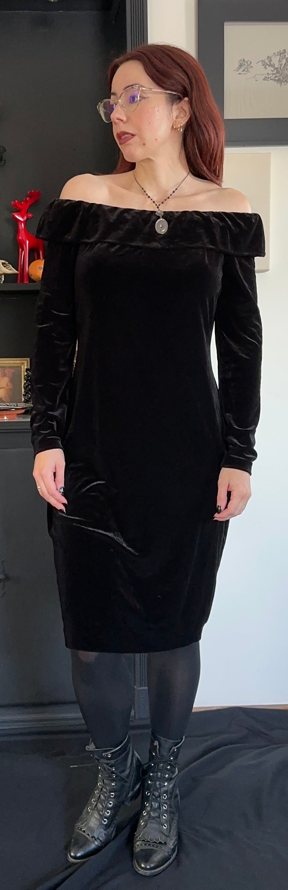 Calvin Klein Velvet Off-The-Shoulder Dress SZ 12