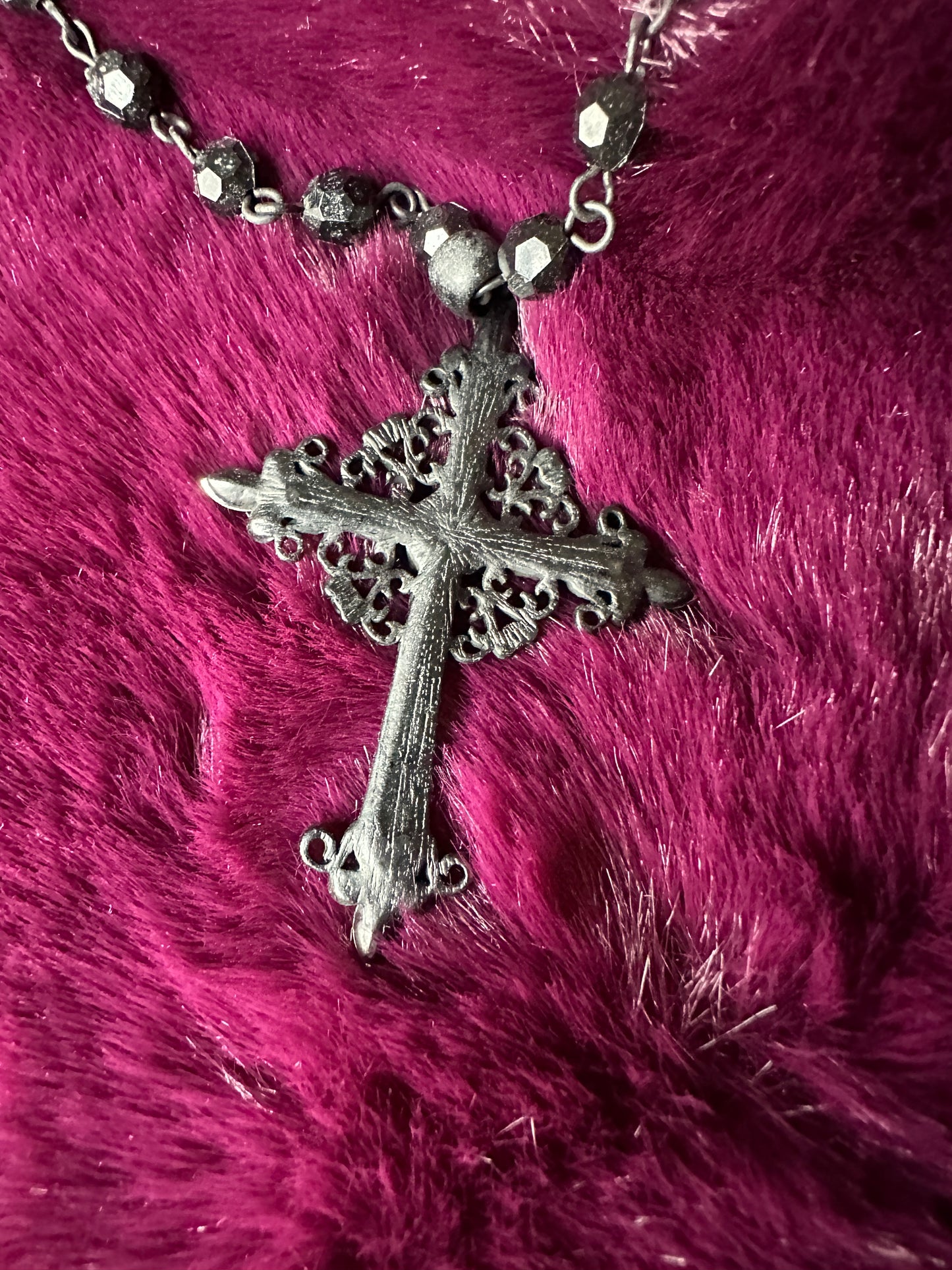 Victorian Goth Beaded Cross Necklace