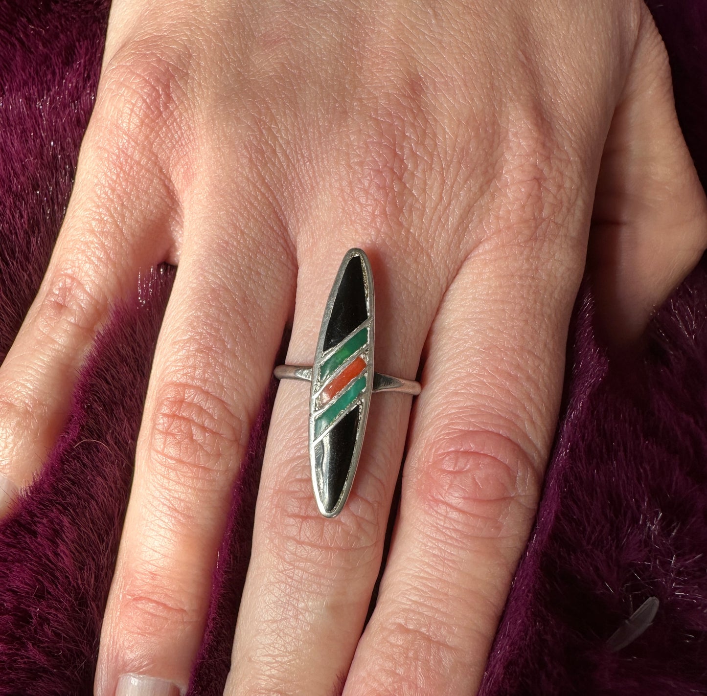 Vintage Silver Multi-Stone Ring SZ 7.25