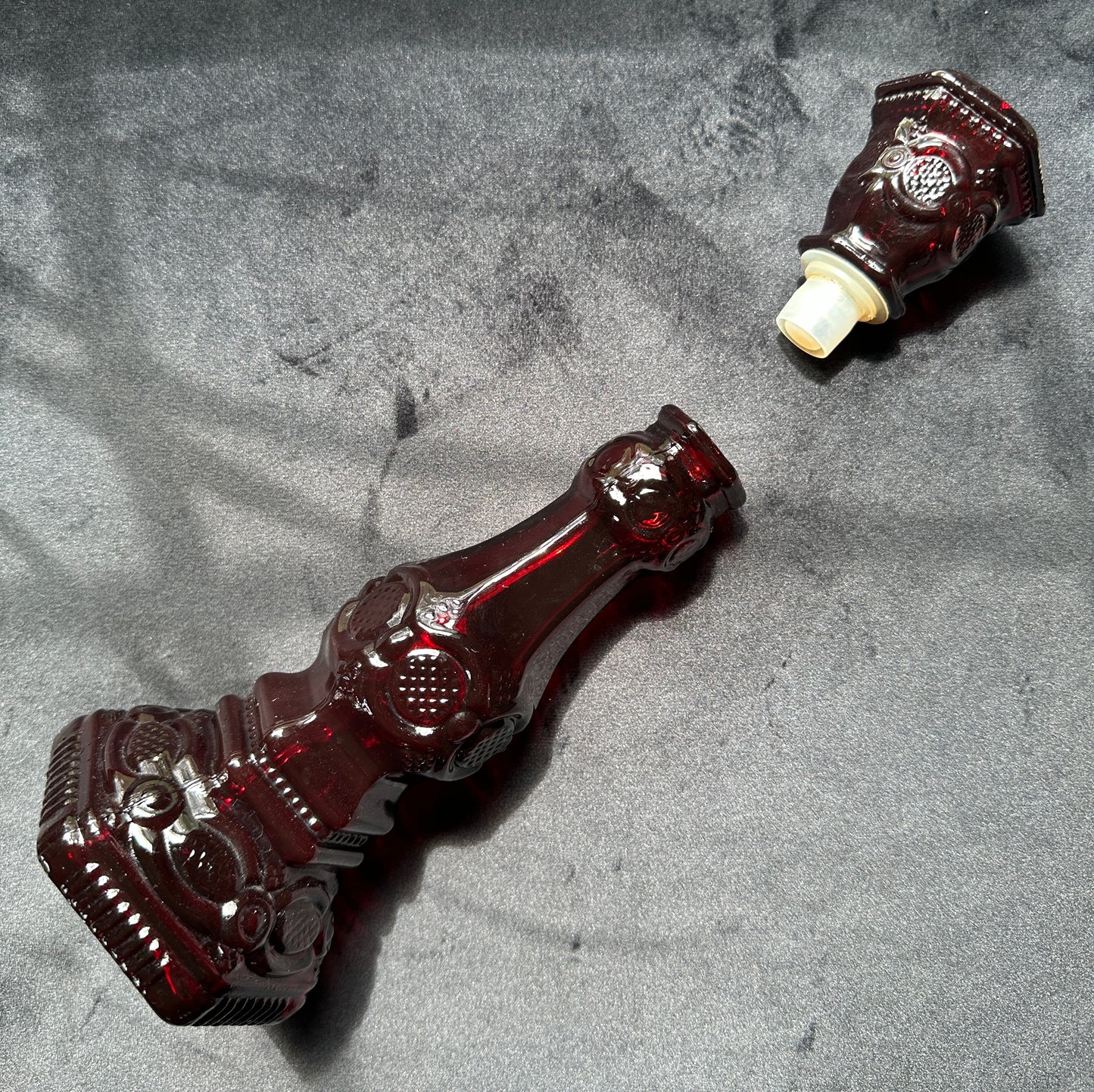 Red Glass Victorian Revival Candlestick & Perfume Bottle