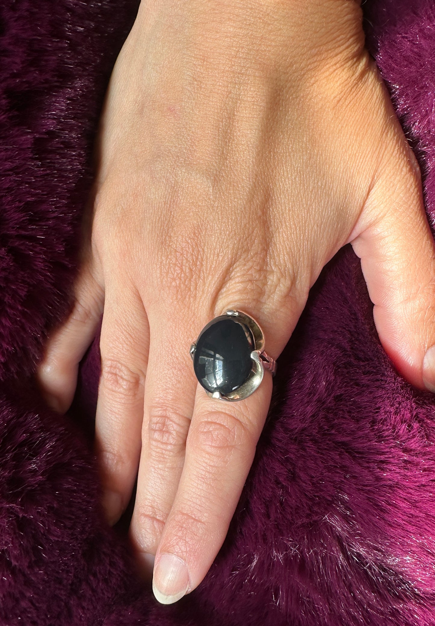 Vintage Silver & Onyx Ring SZ 5.75