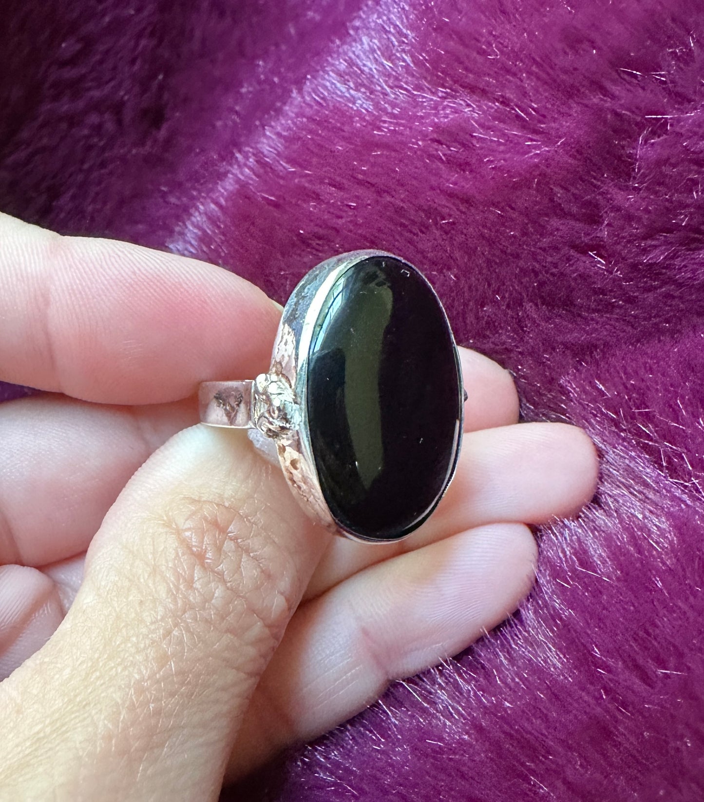 Oval Sterling & Onyx Ring SZ 6.25