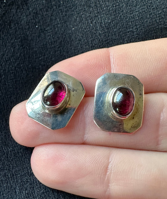 Silver & Garnet Post Earrings