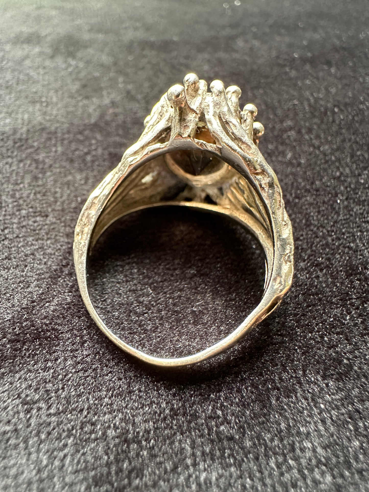 Vintage Silver & Smoky Quartz Brutalist Ring SZ 7