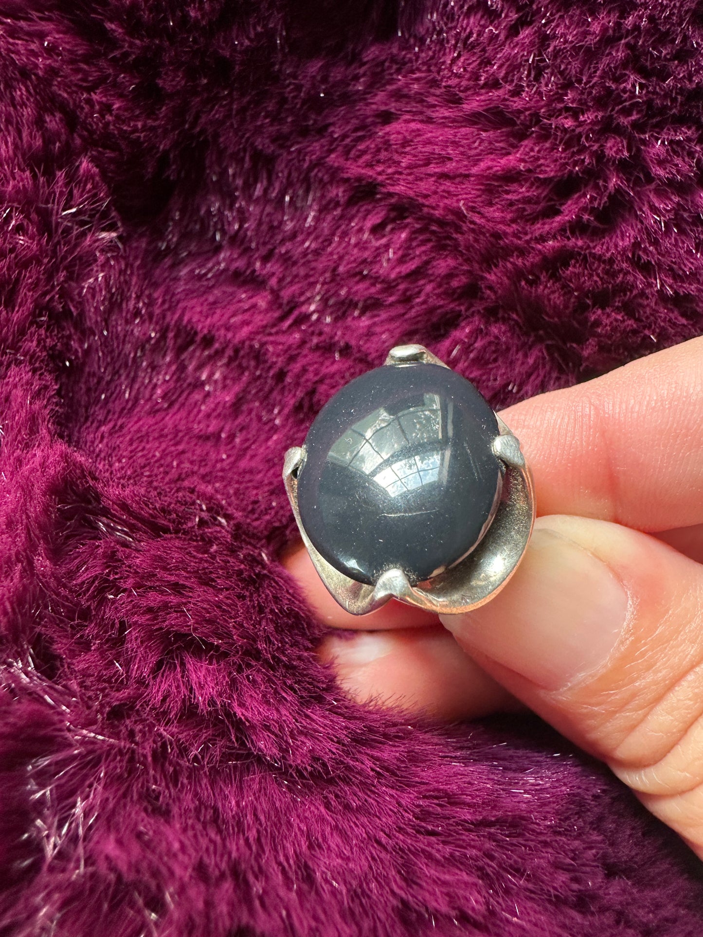 Vintage Silver & Onyx Ring SZ 5.75