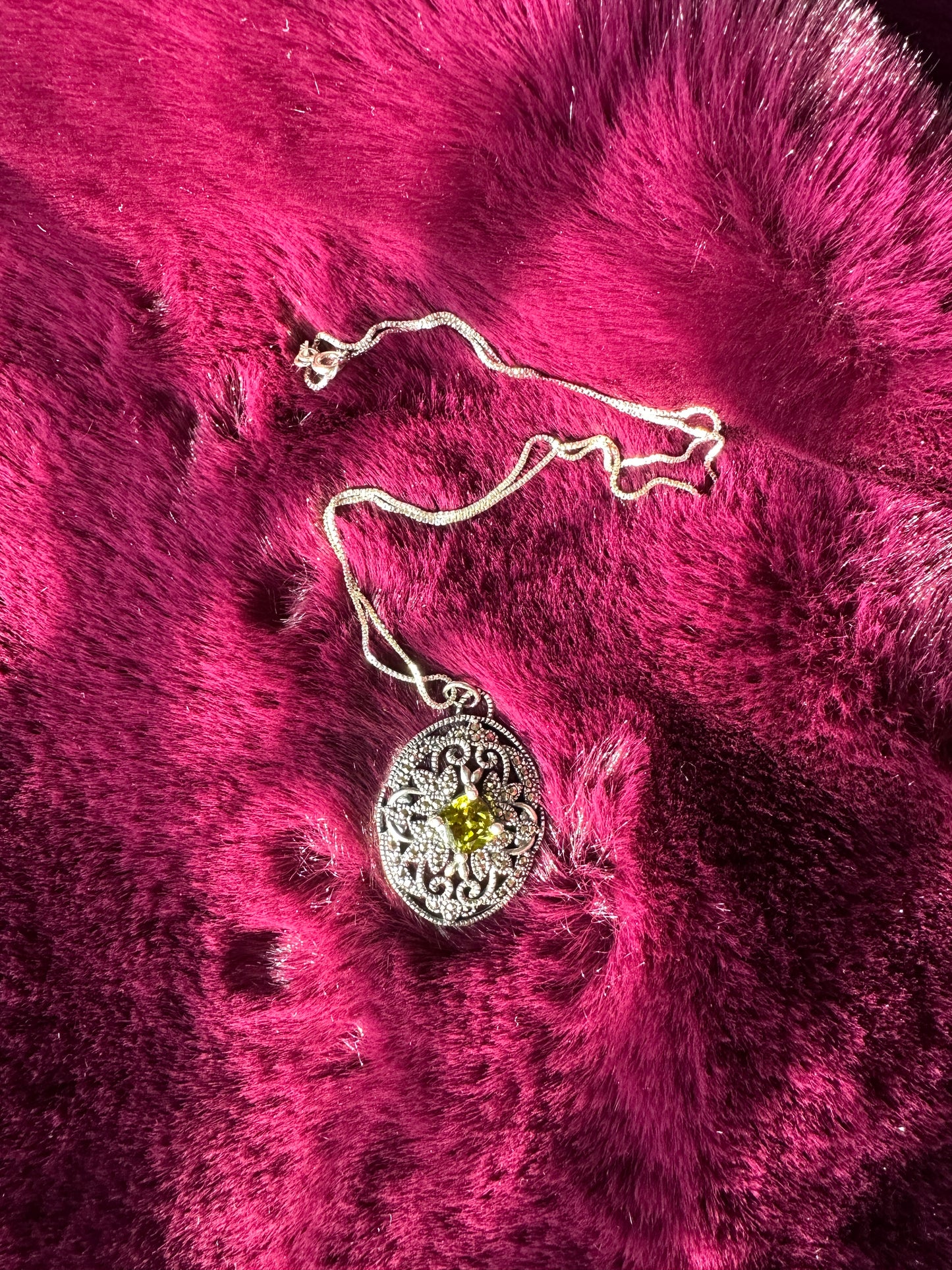 Victorian Revival Peridot & Silver Necklace