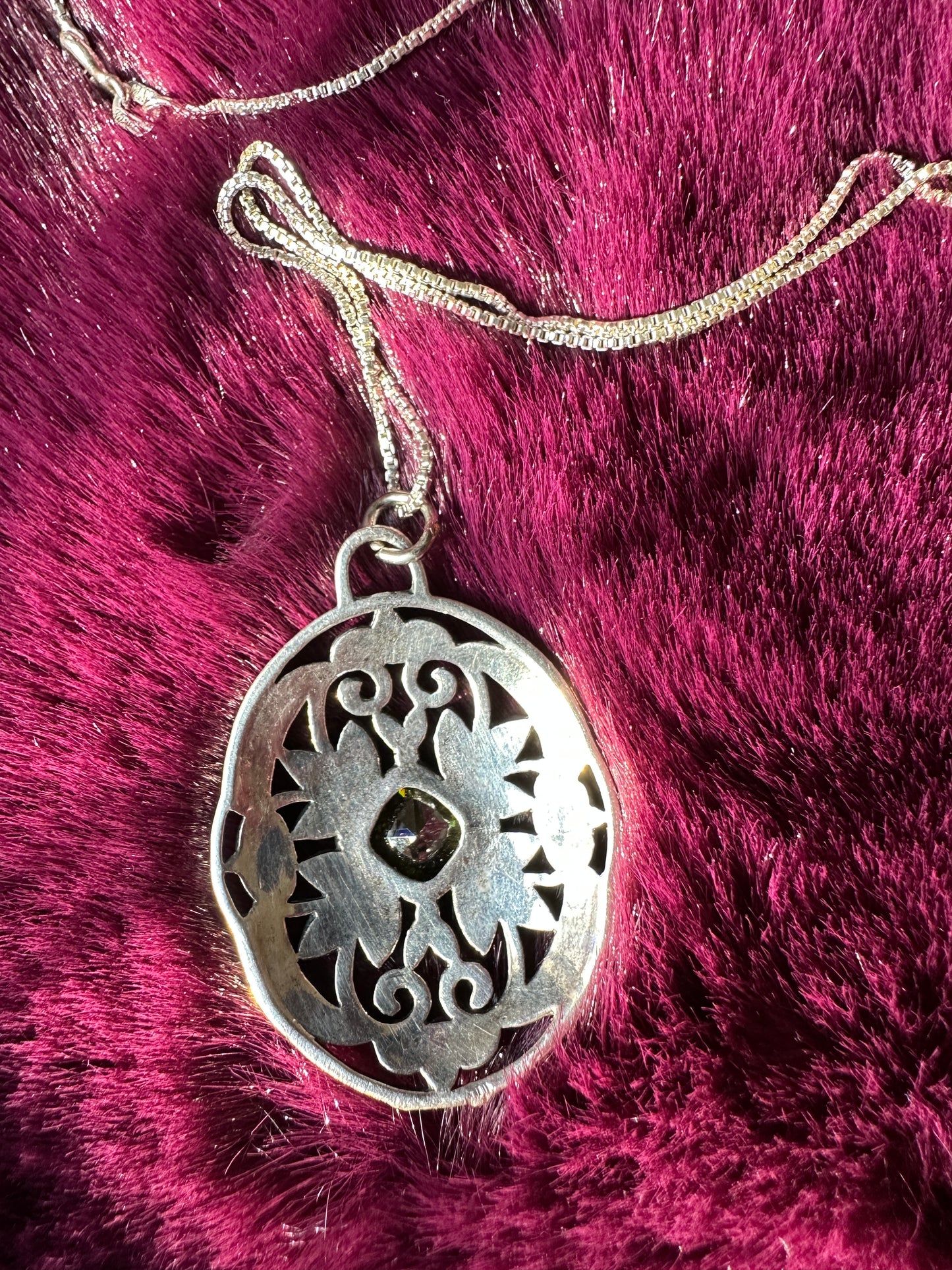 Victorian Revival Peridot & Silver Necklace