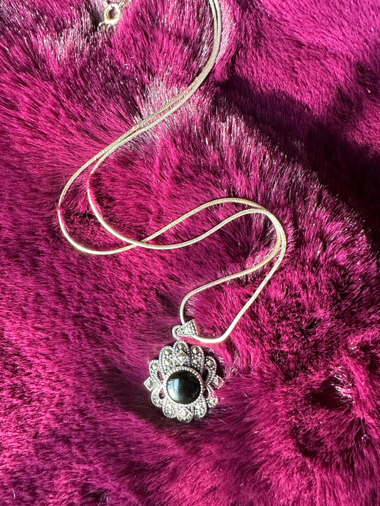Onyx & Marcasite Silver Necklace