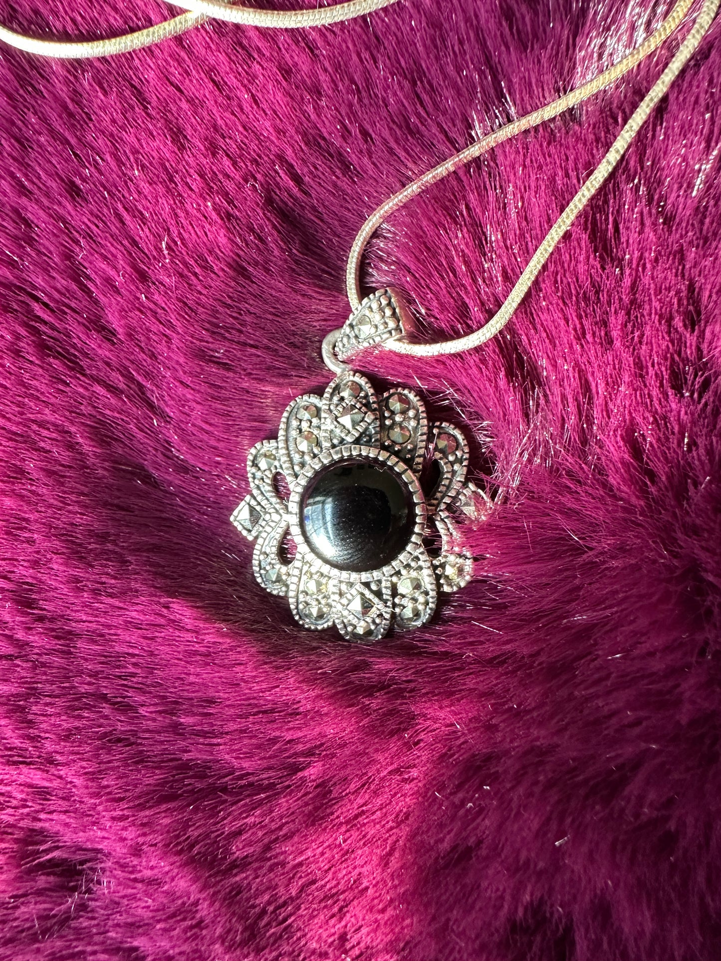 Onyx & Marcasite Silver Necklace