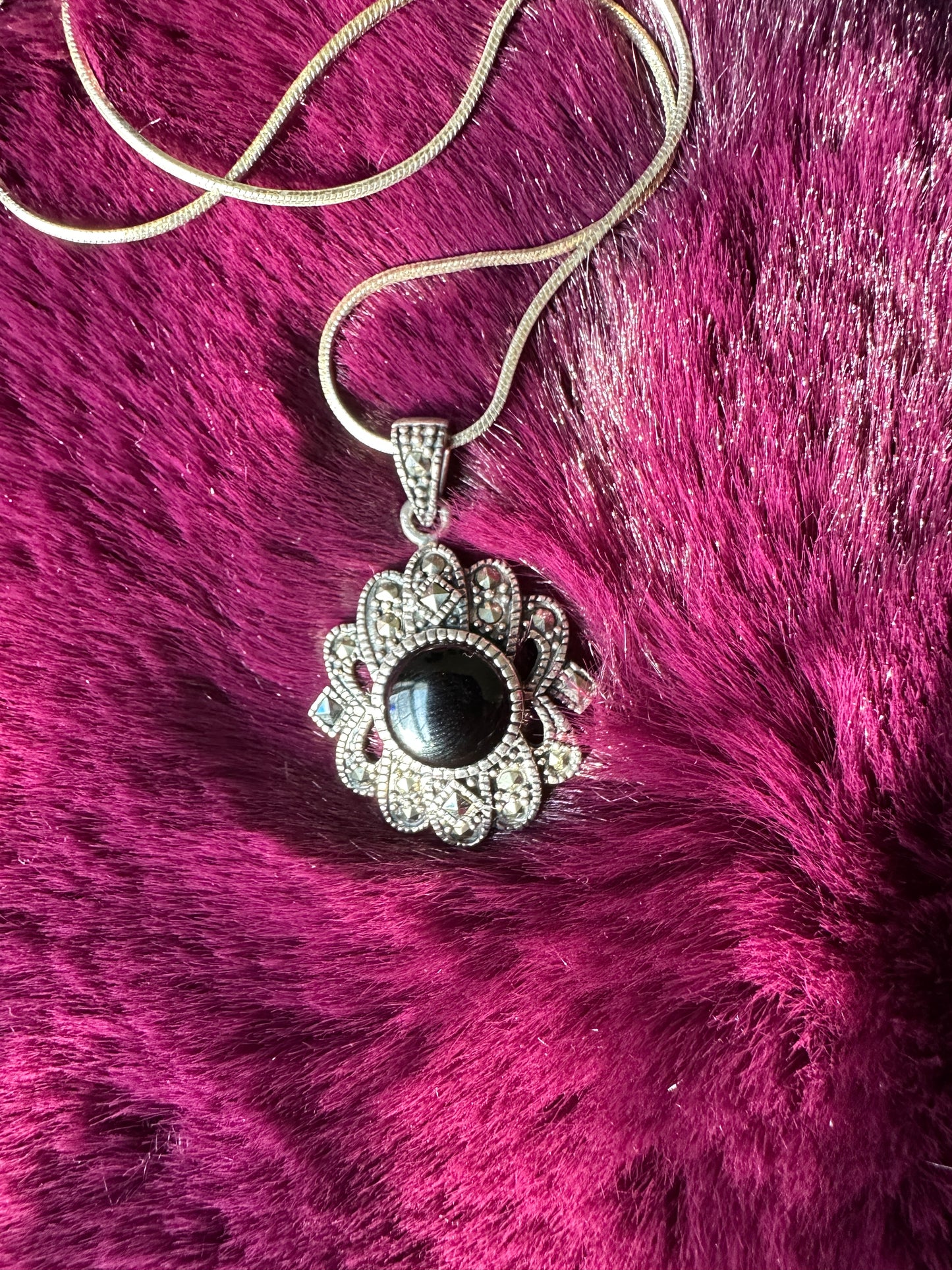 Onyx & Marcasite Silver Necklace