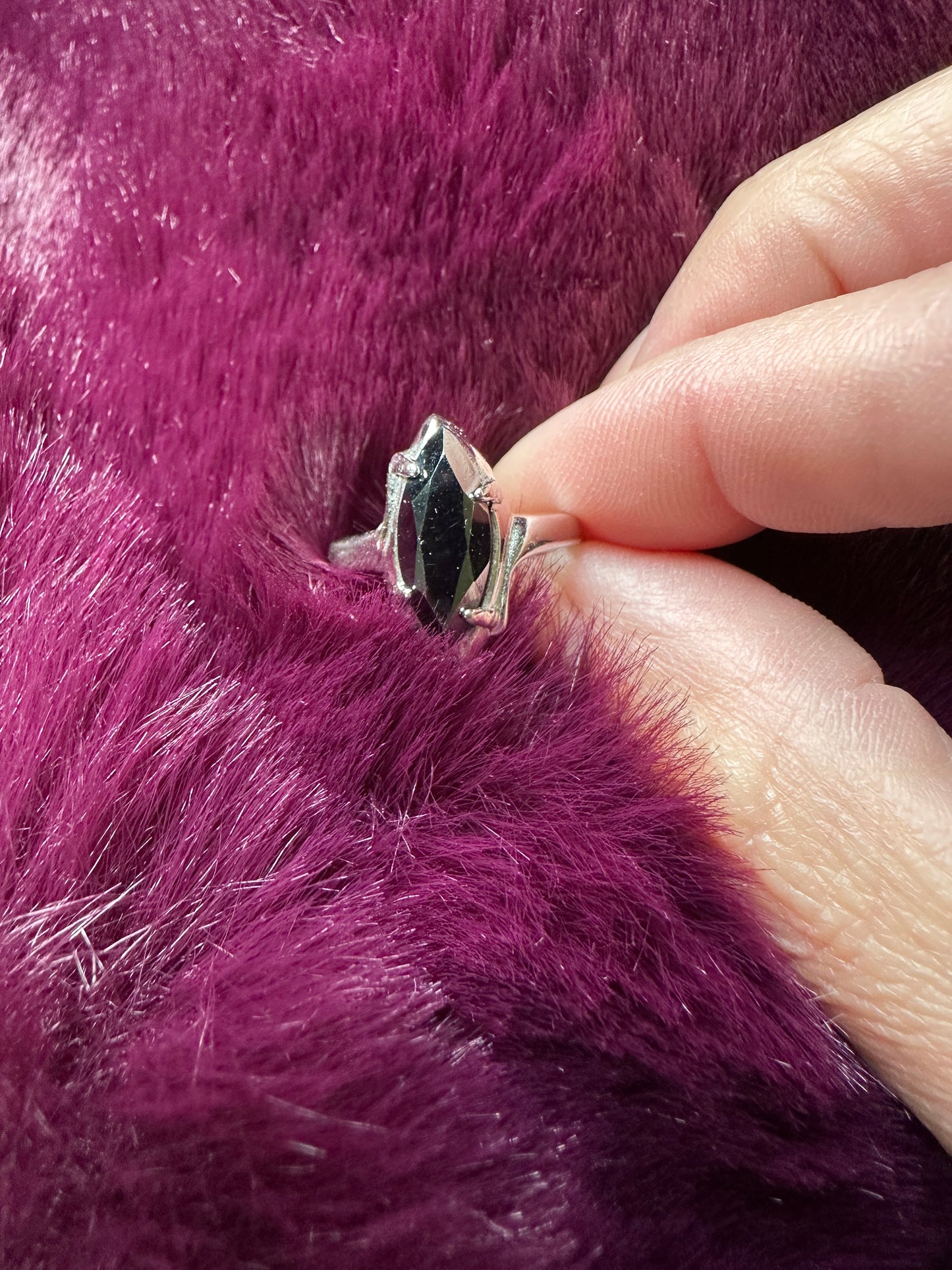Vintage Modernist Silver & Hematite Solitaire Ring
