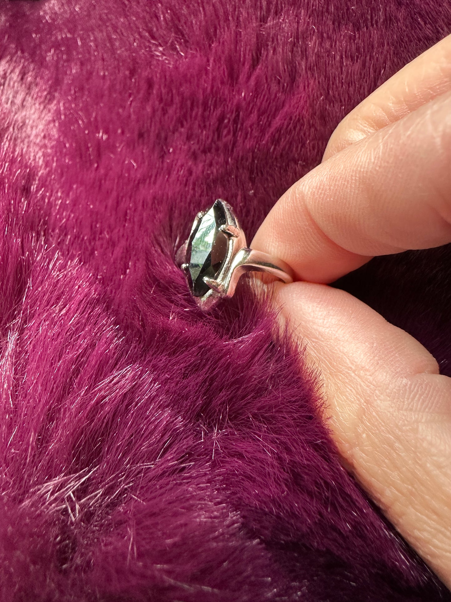 Vintage Modernist Silver & Hematite Solitaire Ring