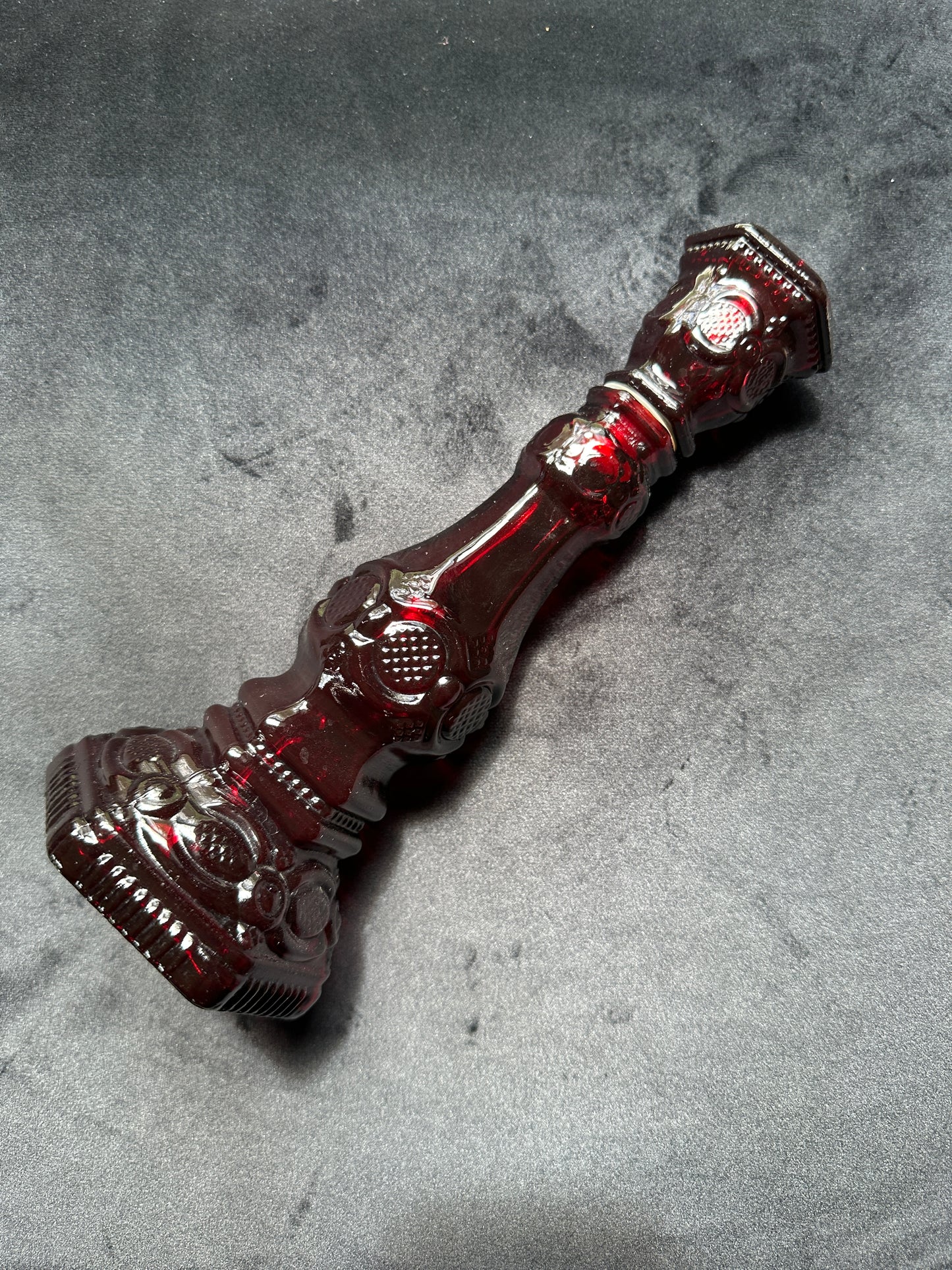 Red Glass Victorian Revival Candlestick & Perfume Bottle