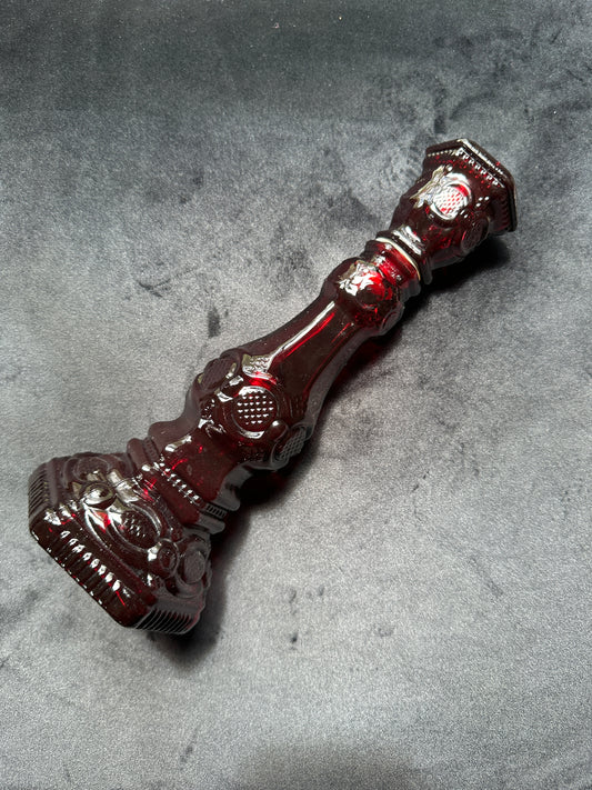 Red Glass Victorian Revival Candlestick & Perfume Bottle