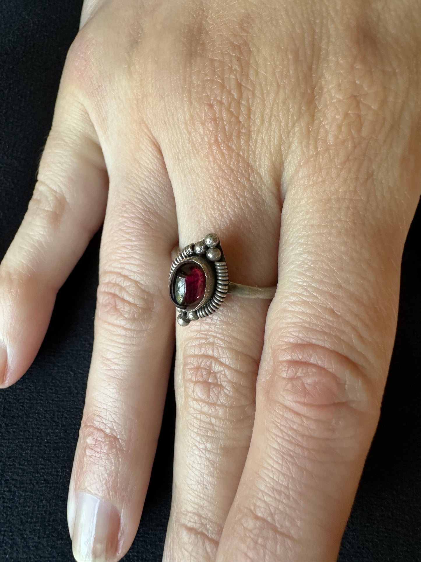 Garnet & Silver Ring SZ 8.25