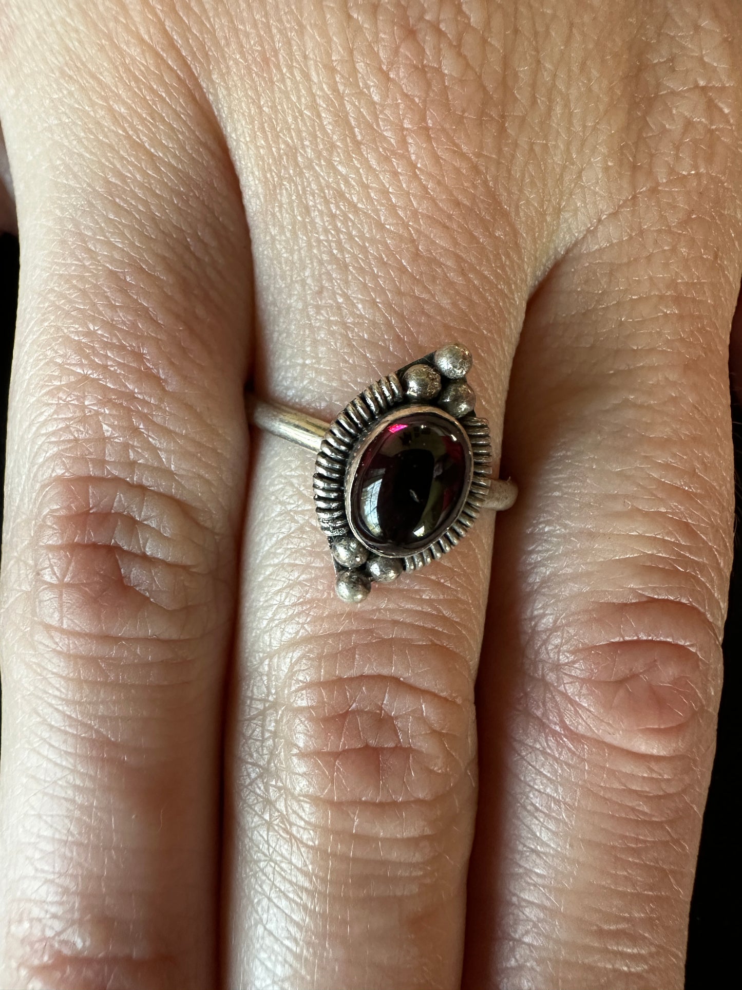 Garnet & Silver Ring SZ 8.25