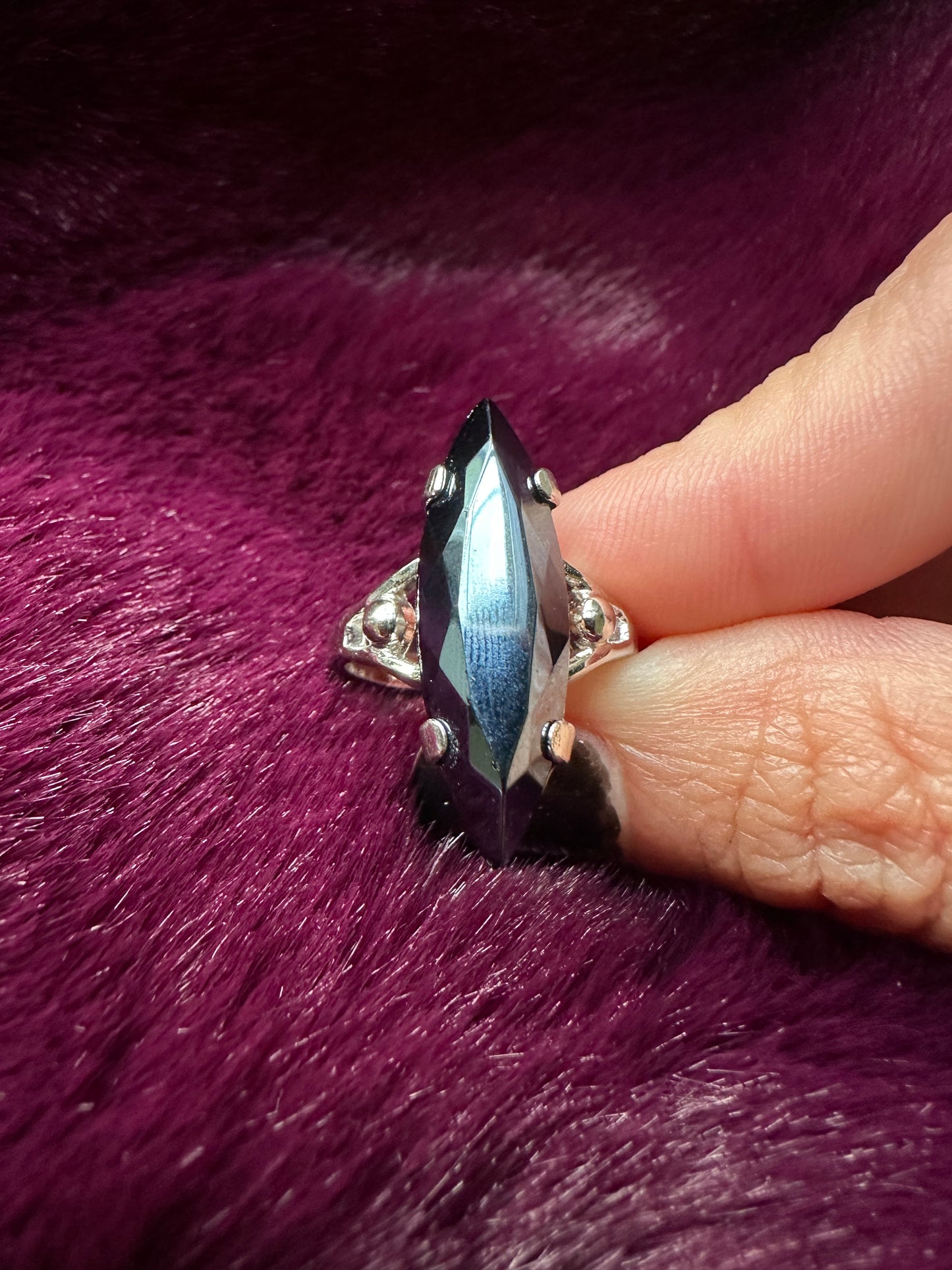 Silver & Hematite Ring SZ 6.25