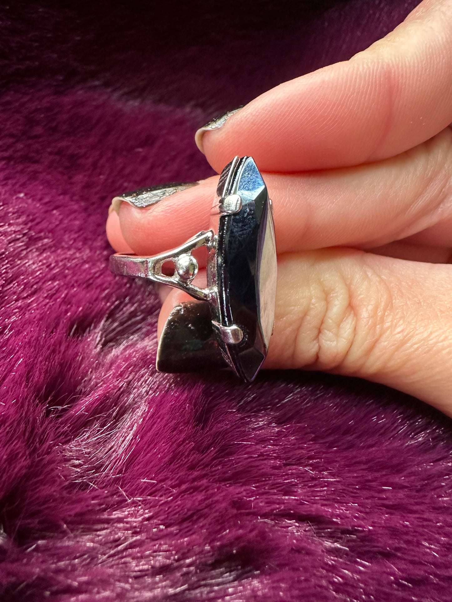 Silver & Hematite Ring SZ 6.25