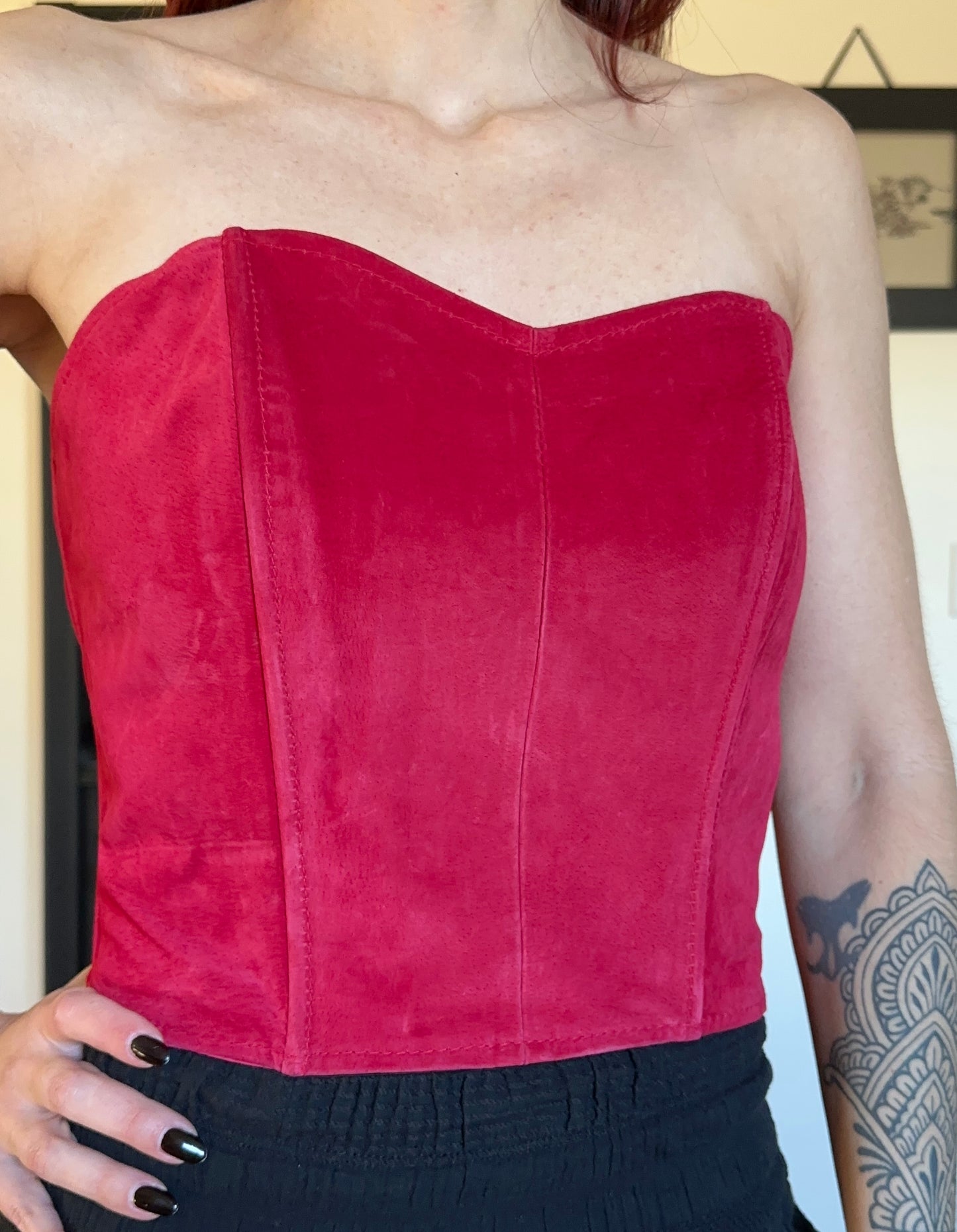 80s Suede Romantic Corset Top S-M