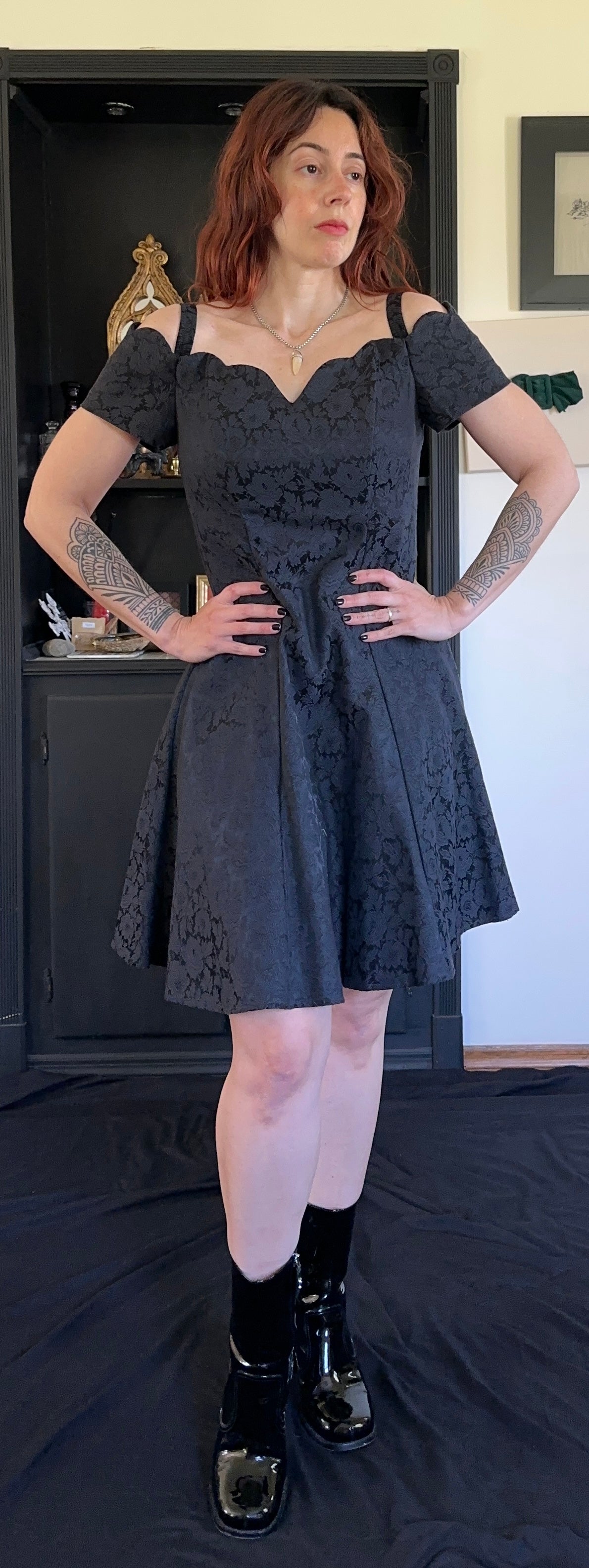 90s Brocade Off-The-Shoulder Dress