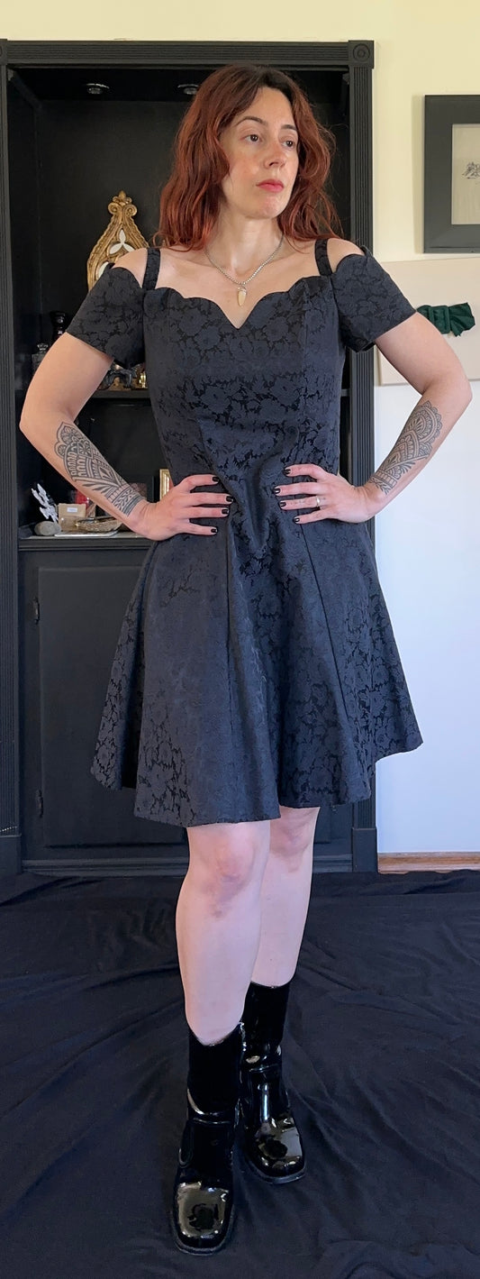 90s Brocade Off-The-Shoulder Dress