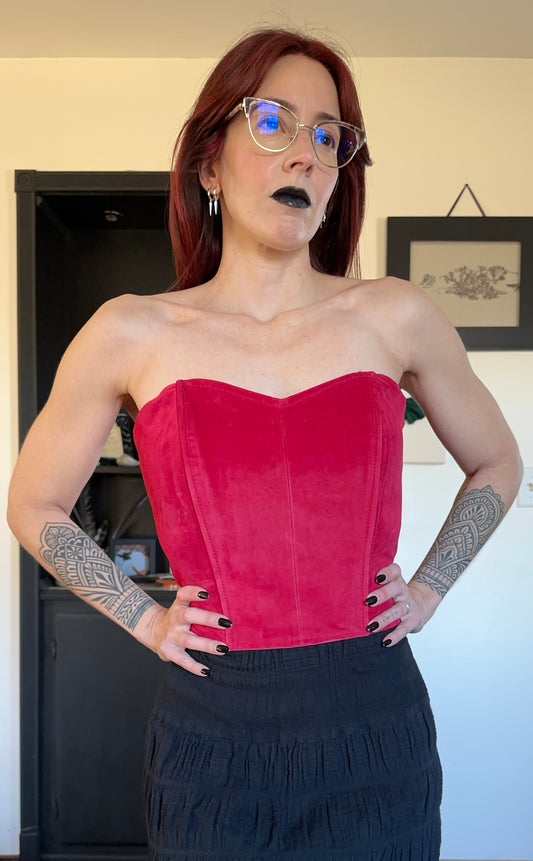 80s Suede Romantic Corset Top S-M